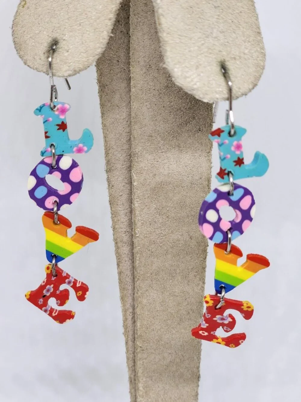 LOVE Long Multi Color Rainbow Dangle Pierced Light Weight Fashion Earrings